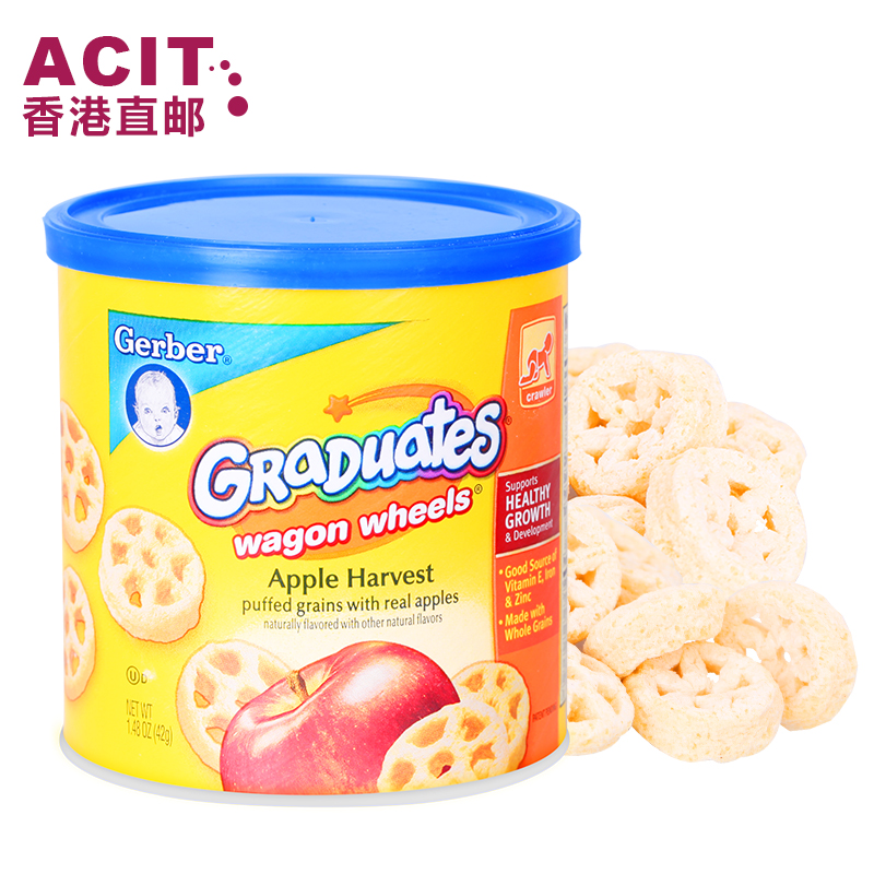 【香港直邮】嘉宝GERBER宝宝苹果口味 车轮 泡芙饼干 宝宝辅食
