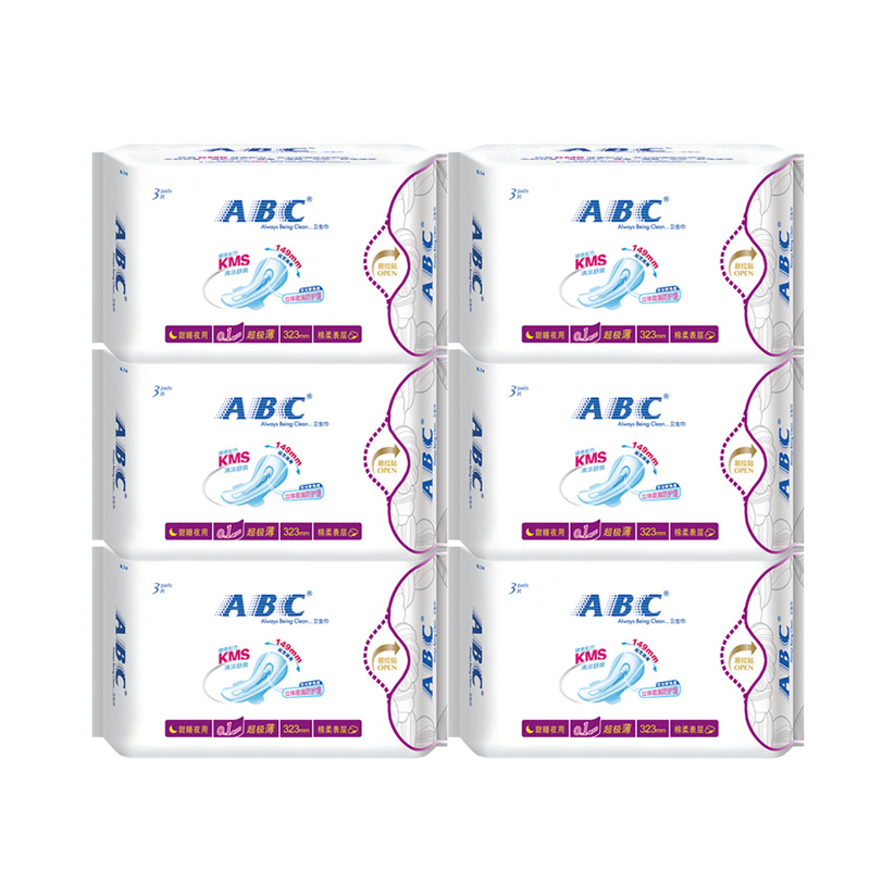 ABC卫生巾棉柔夜用3片*6包323超长夜用卫生巾包装升级