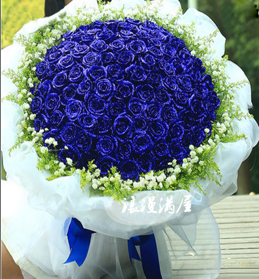 99 Blue Demonic rose bouquet Birthday Tongcheng Flowers Express Hangzhou Send Girlfriend Watch White Valentine's Day Distribution