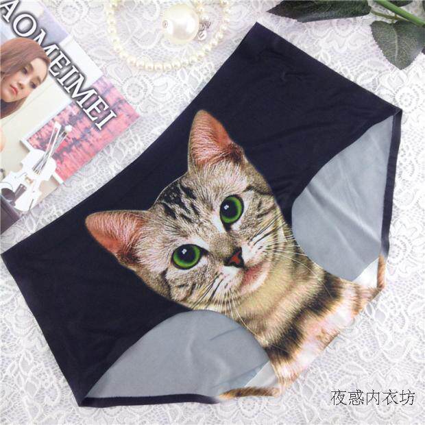 3d kitten cat lady's underwear ice silk one piece seamless cat head pants anti-lighting shorts