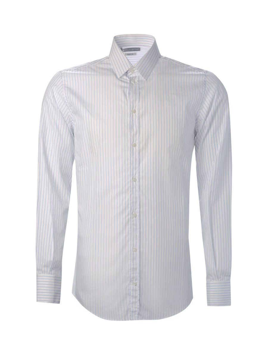 Dolce&Gabbana 白色蓝粉条纹长袖衬衫