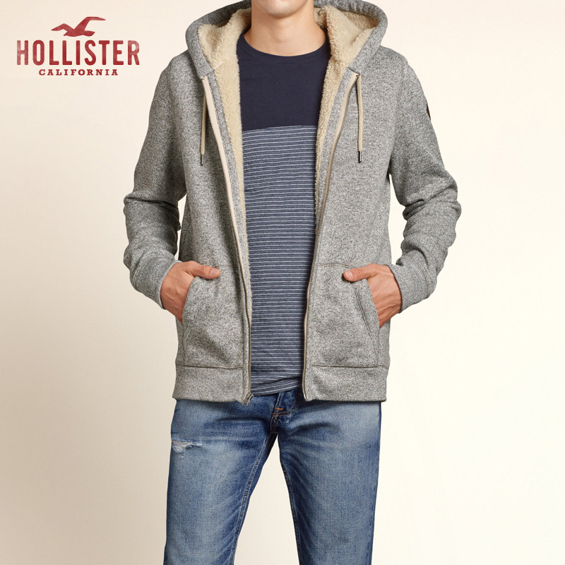 Hollister 织纹羊羔绒内衬连帽衫卫衣 男 99822