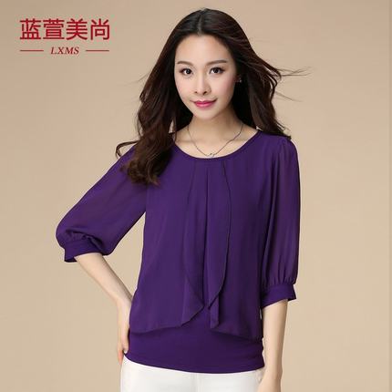 40-50岁大码雪纺上衣女夏装中袖中年妈妈衣服