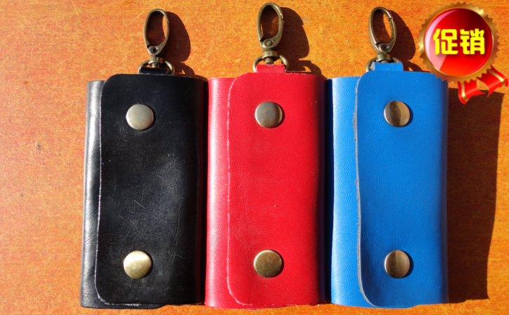 Pure Bull Leather Key Bag Wallet National Wind Three Fold Wallet Double Folding Wallet Color Random Wholesome