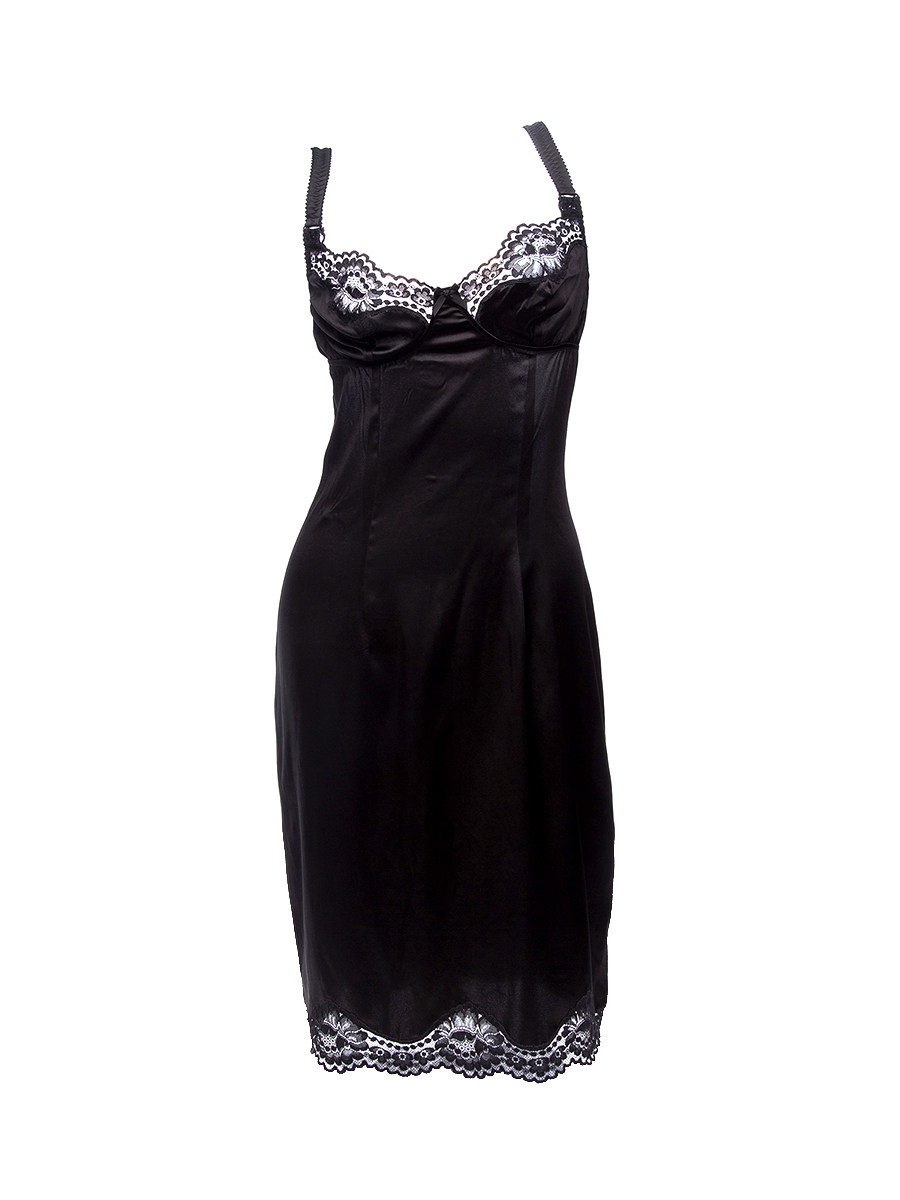 Dolce&Gabbana 黑色透视蕾丝中长款吊带睡裙