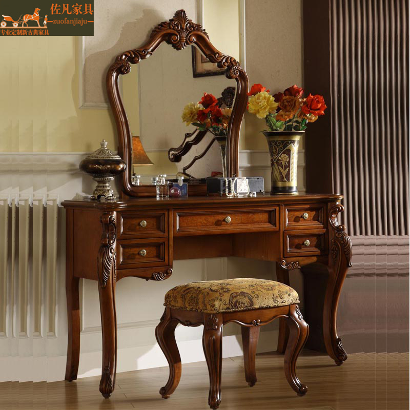 American-Style Solid Wood Dressing Table, Bedroom Furniture, European-Style Classical Dressing Table Set, Simple Makeup Table, Special Offer