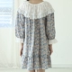 Áo dài phiên bản Hàn Quốc của váy ngủ nữ mùa hè đưa đón bằng vải cotton bảy điểm tay áo cô gái dễ thương váy ren dịch vụ nhà tươi