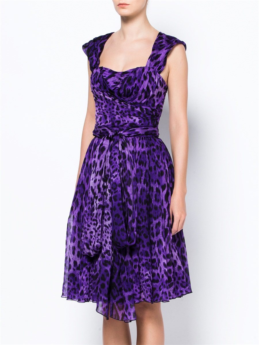 Dolce&Gabbana 紫色豹纹修身吊带连衣裙