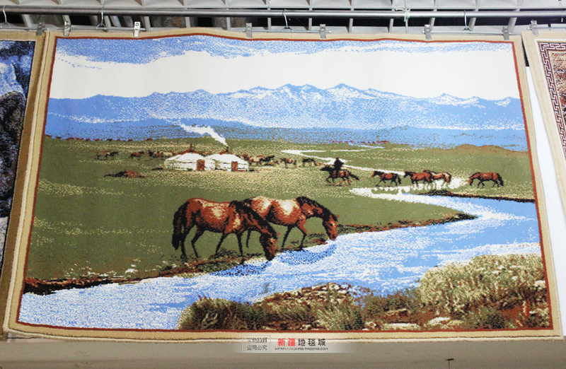 Xinjiang Pure Wool Tapestry Decorative Painting Large Grassland Horse Ranch Living Room Wall Hanging Tapestry Mural European Background Wall