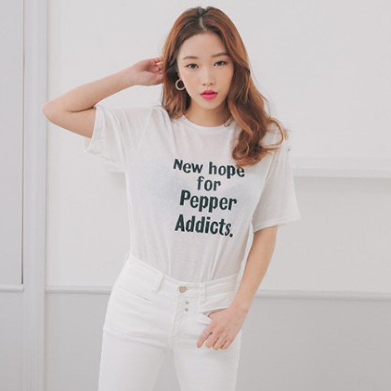 韩国stylenanda官方正品 字母印花微透短袖T恤-象牙色