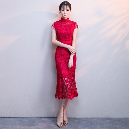 敬酒服新娘旗袍2018新款夏季红色修身中式鱼