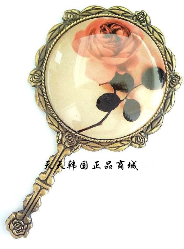 Korea imports mini - copper mirror with small makeup mirror elegant band handle round copper mirror travel with hand gift