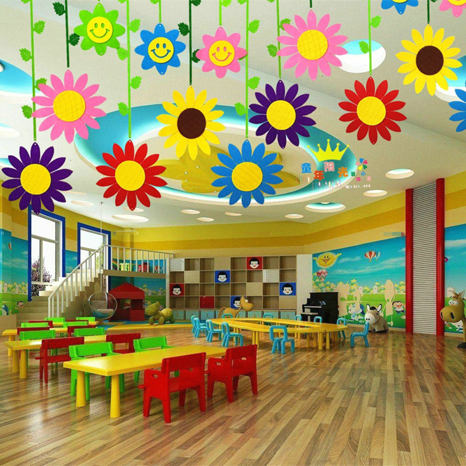 Mall spring charm creative shop pastoral ornament kindergarten classroom corridor wicker sunflower hanging ornament