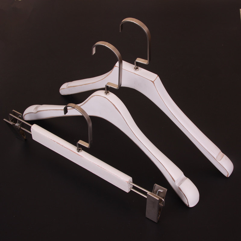 High-end Solid Wood Hanger Clothing Shop Women's Clothing Washed White Coat Rack Pants Clip Wood Clothes Hanger Clothes Hang