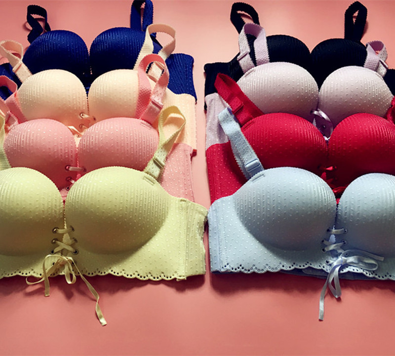 Lace-Up Strapless Bra with Starry Pattern for Young Women, One-Piece, Small Bust, Sexy, Thickened, Seamless, Wireless, Push-Up Bra