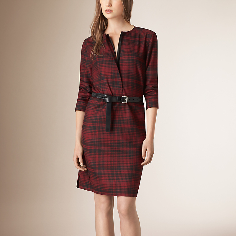 BURBERRY/博柏利前开拉链格纹羊毛连衣裙 39899401