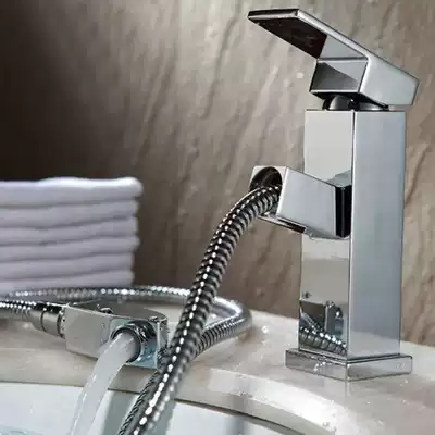 All copper drawing basin faucet hot and cold can pull telescopic basin shampoo faucet with shower nationwide