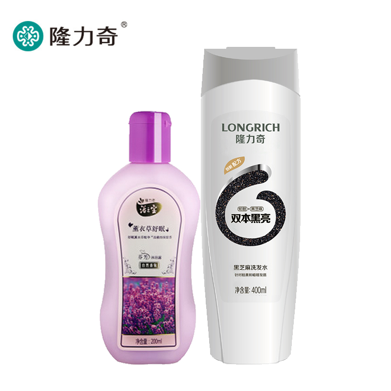 隆力奇400ml黑芝麻洗发水+200ml浴之宝洗沐组合柔顺清爽送牛奶皂