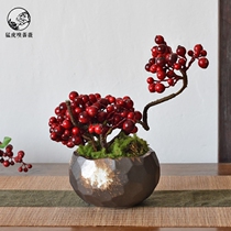 New Chinese Zen red floral imitation flower decoration ceramic vase model room living room study desktop ornaments