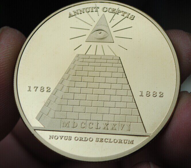 40mm Medal Gold Plated U.S. Emblem North America Masonic Pyramid USA Commemorative Coin