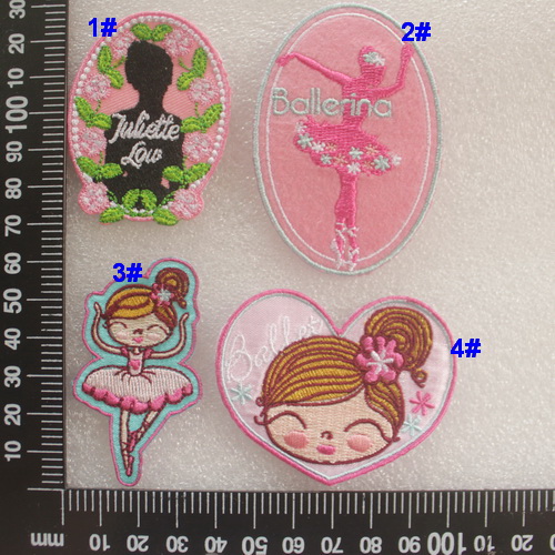 Heart embroidery YD03 pink ballet girl Squinting beauty embroidery back rubber cloth ironing patch