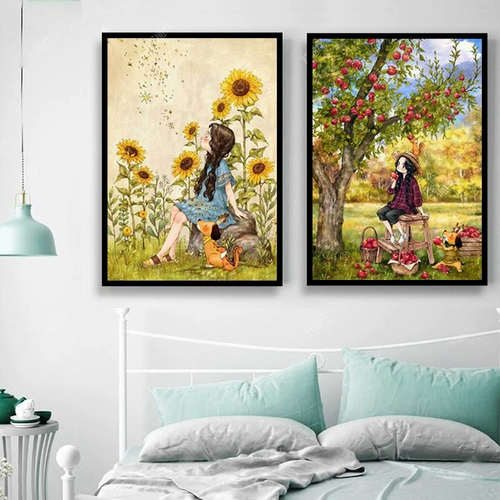 Живопись бриллиантами Полный бриллиант Diy Diamond Emelcodery Cross Stitch 2020 Новые модели подсолнечные спальни мультипликационная камерная мастерская сериал