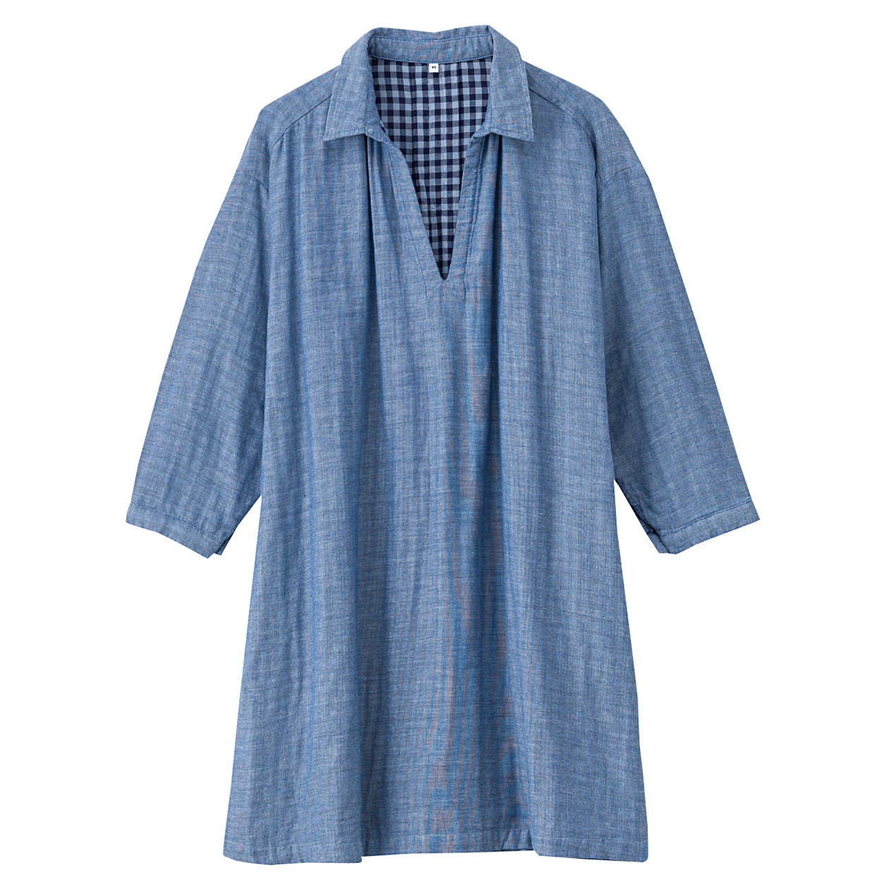 无印良品 MUJI 女式 棉双层纱织七分袖束腰长上衣