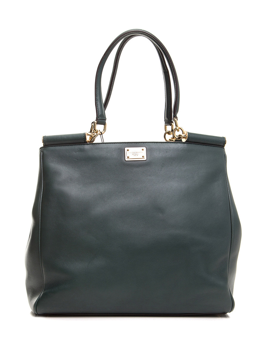 Dolce&Gabbana 深绿色金属铭牌摁扣开合手提包