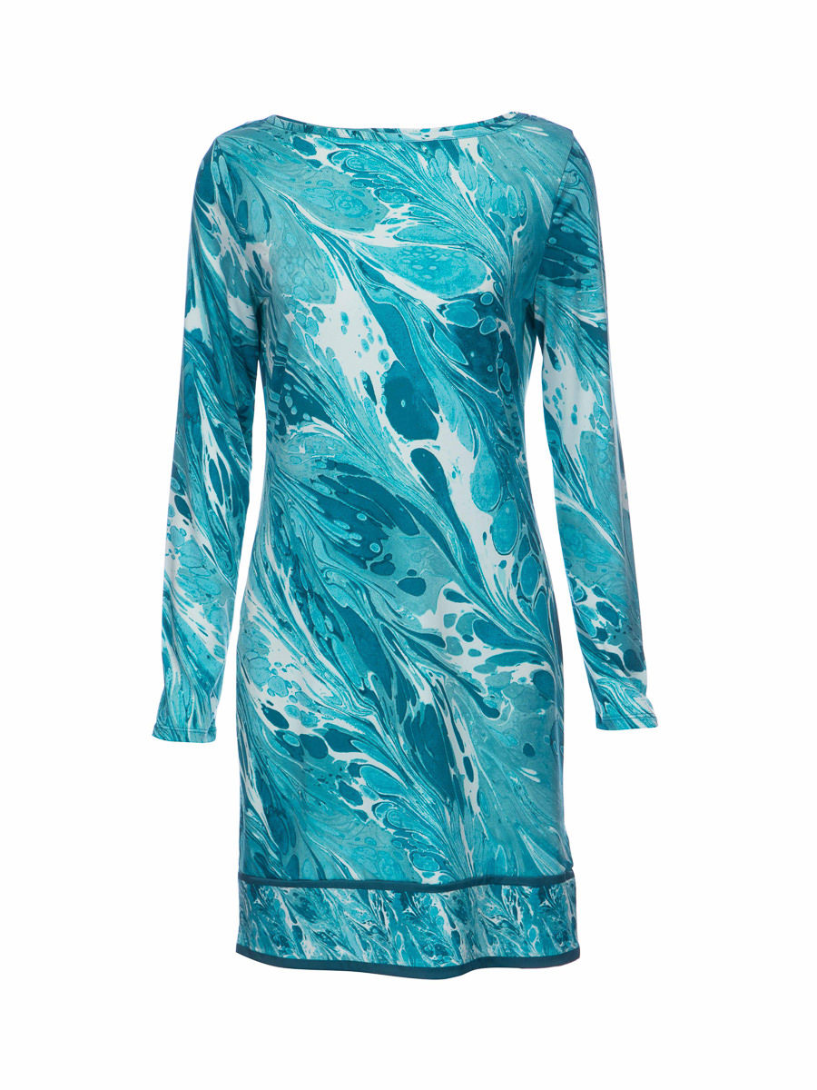 MICHAEL Michael Kors 瓦蓝色印花一字领长袖连衣裙