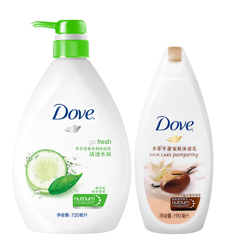 多芬正品清透水润沐浴720ml+多芬沐浴露190ml乳木果和香草