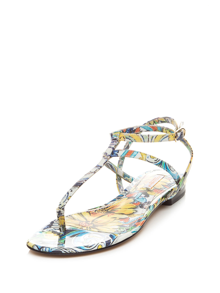 Dolce&Gabbana 彩色植物印花夹脚平底凉鞋