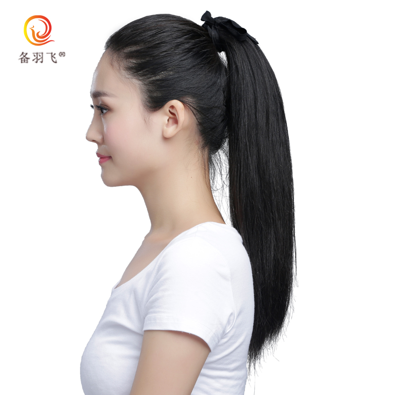 备羽飞 假发马尾 口袋绑带式双马尾辫女短卷黑色长直发片真发逼真
