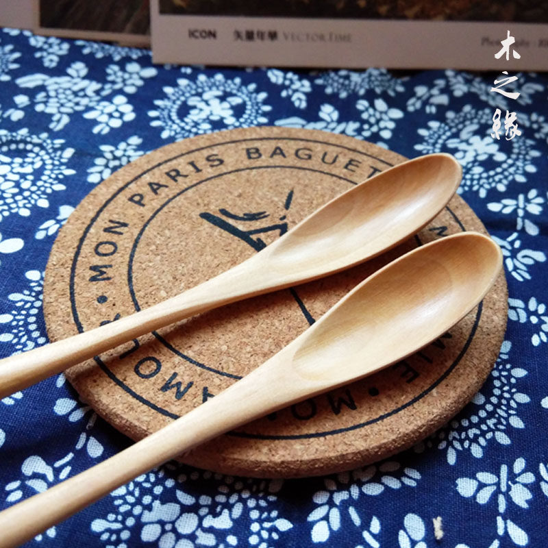 Eco-friendly zakka natural delicate wood spoon creative long handle spoon varnish bending handle stirring spoon wood coffee spoon