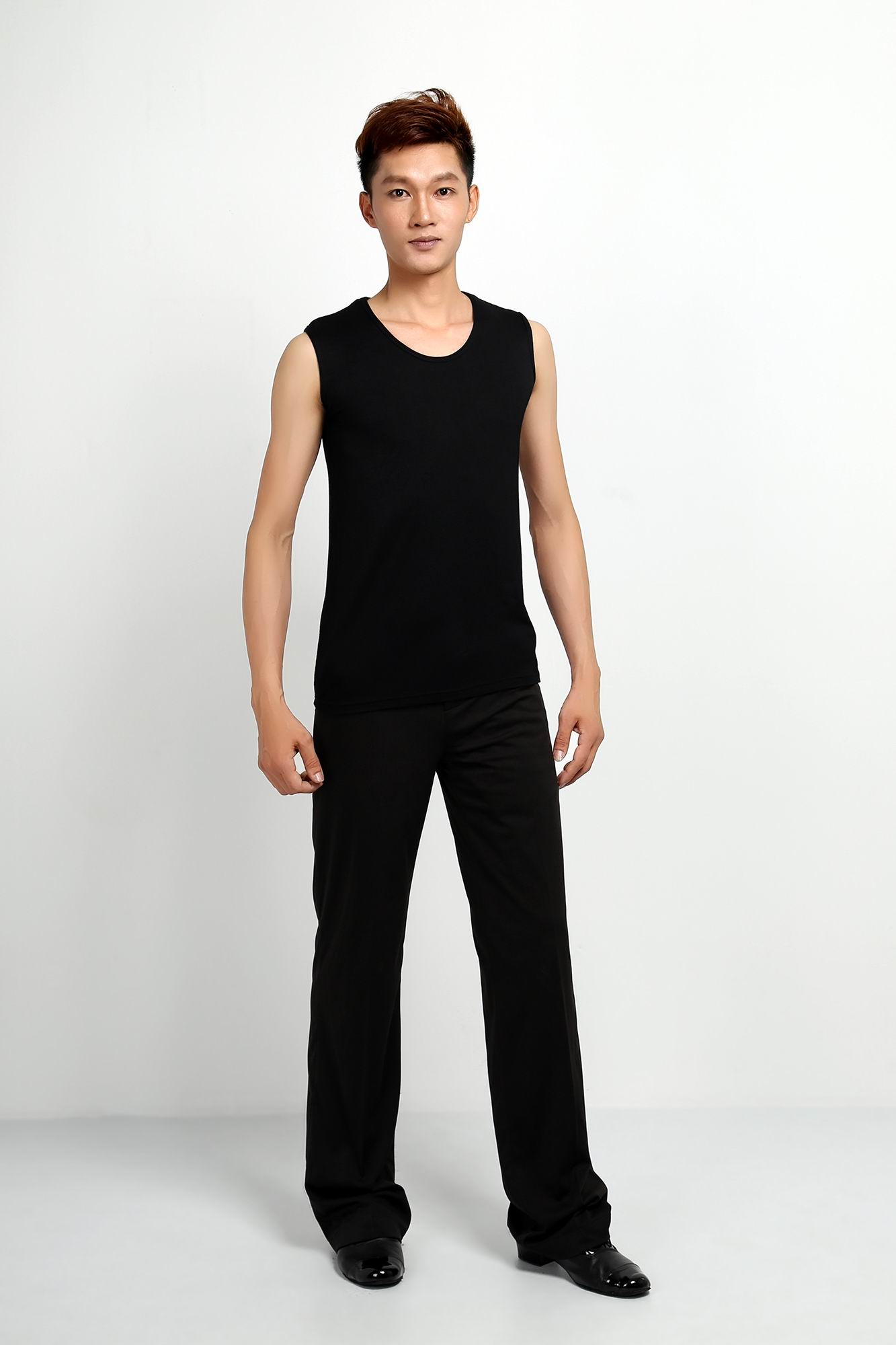Male Latin dance modern dance national standard dance social dance clothes competition performance practice clothes dance clothes round neck sleeveless shirt