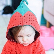 ins explosive autumn new boys and girls baby cute shape pure cotton knitwear childrens hooded strawberry sweater