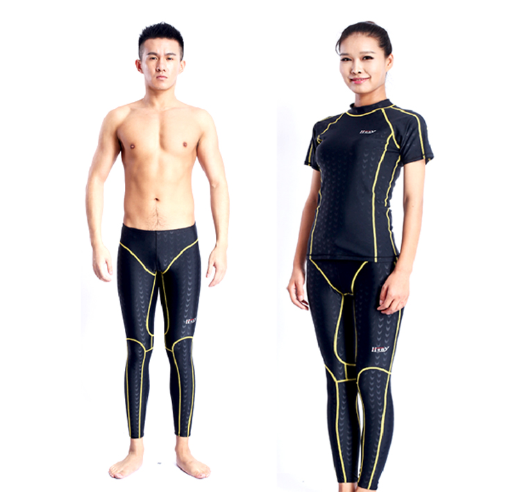 Professional training competition imitation shark skin Men's Women's sunscreen quick-drying long leg pants beach pool adult less