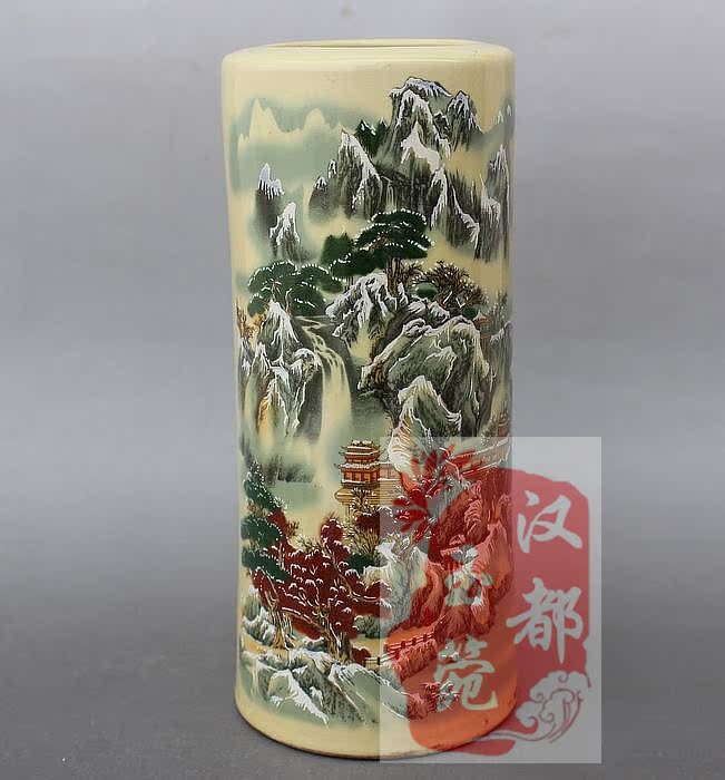 Antiques Miscellaneous Ming and Qing Porcelain Pastels Landscape Cap Tube Quiver Cap Tube of Mountains and Rivers Character Quiver
