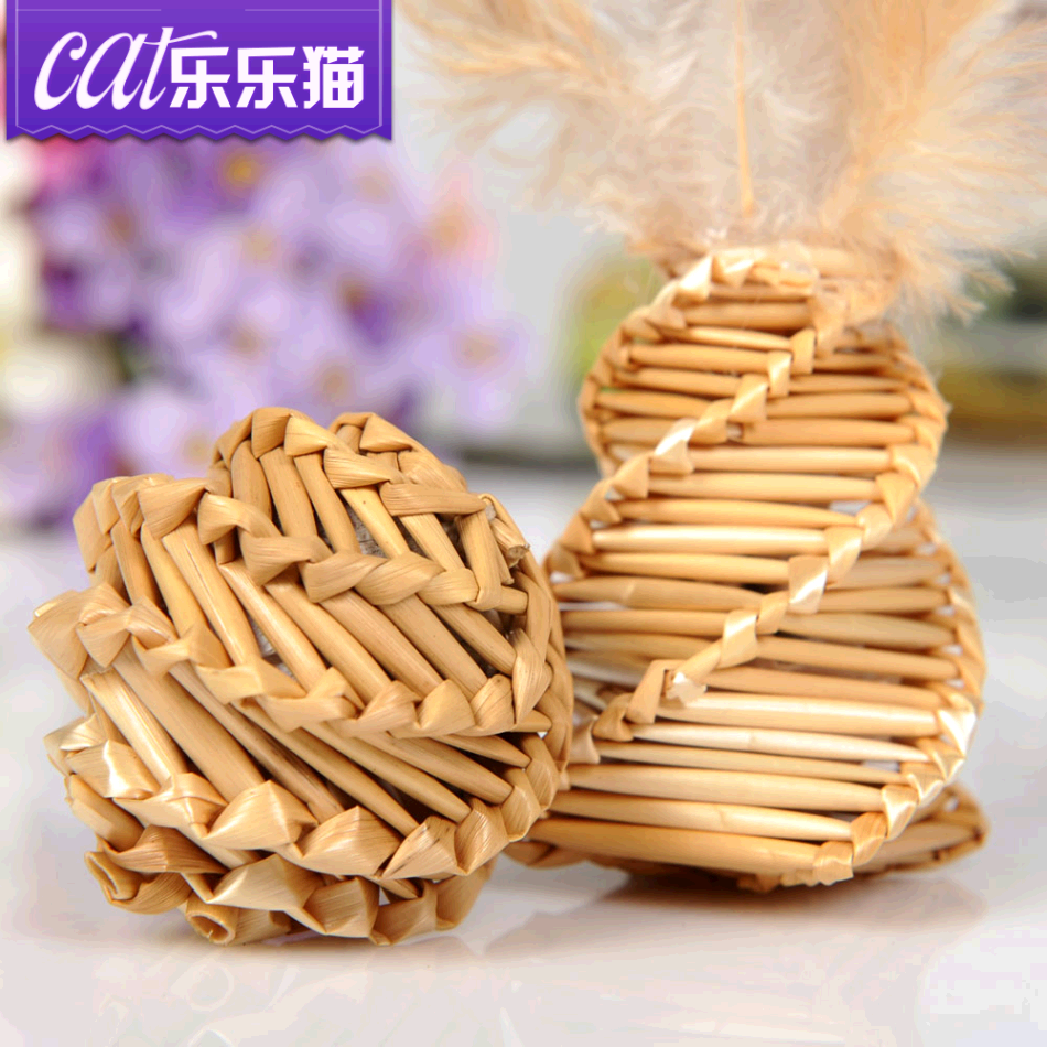 天然麦秆手工编织逗猫玩具 宠物玩具 猫咪玩具内含猫薄荷 猫草球