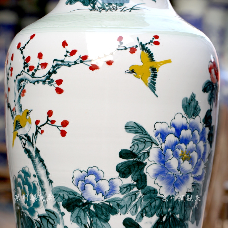 Hand made peony flowers, riches and honour figure of jingdezhen ceramics landing big vase sitting room hotel decoration furnishing articles