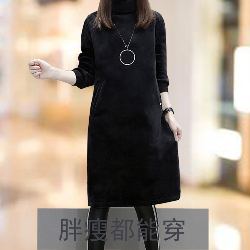 Autumn Winter Europe Station Double Face Suede Gold Velvet Large Size High Collar Warm Thickening Medium Long Version Of Undershirt Sweatshirt T-shirt Woman