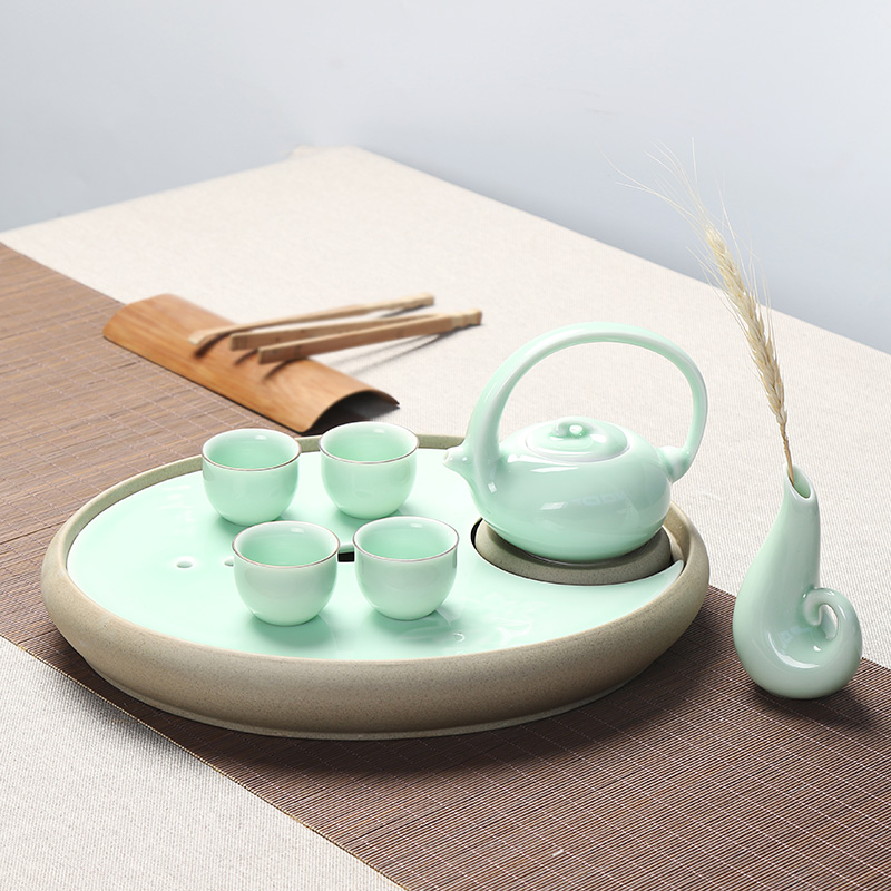 Xin arts margin celadon dry tea plate kung fu tea set of a complete set of ceramic tea tray saucer teacup teapot