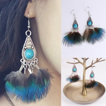 Natural peacock feather earrings turquoise folk dance photography Seaside vacation personality Bohemian jewelry for women
