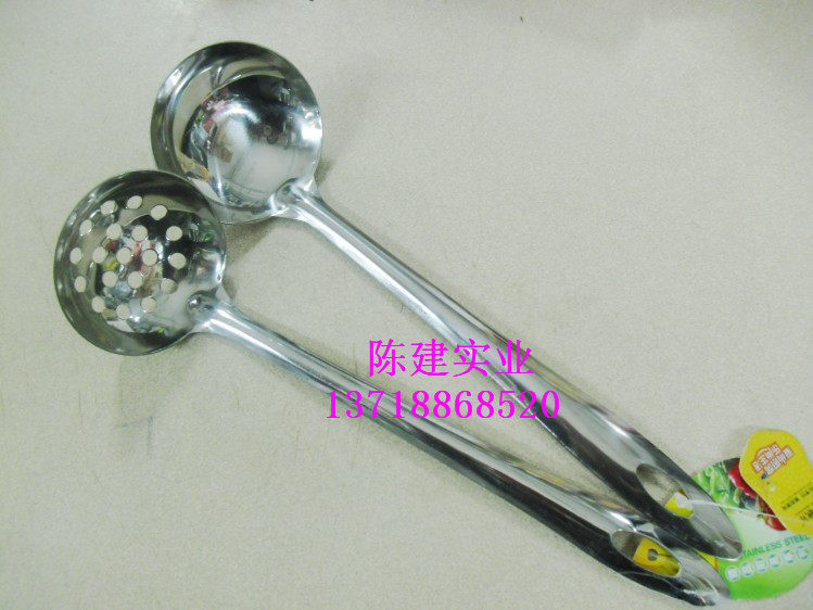 Household small soup spoon pure stainless steel soup shell fishing hot pot colander thickened long handle spoon filter net fence fishing dumplings