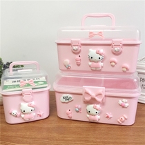 Portable large-size multifunctional childrens cartoon jewelry storage box with lid Portable multi-layer medicine box Hair accessories storage box