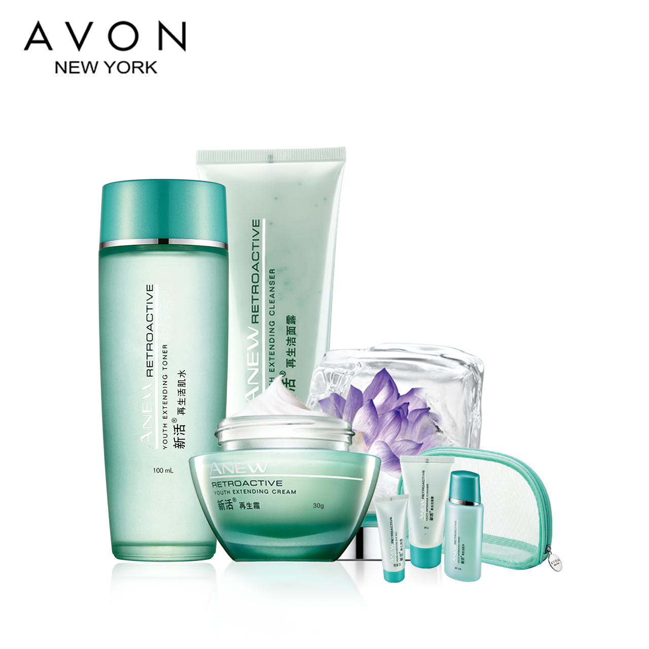 AVON/雅芳 新活再生套装洁面乳+活肌水+再生霜赠旅行套装