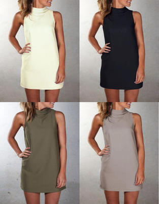 723811 1 15-color casual high-neck sleeveless dress