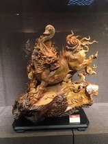 Large unicorn beast wood carving root carving ornaments artwork full of tumor scar fir tree fir tumor fire unicorn treasure wishful ornaments