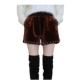 Quần short nhung nữ mùa thu và mùa đông hoang dã mặc chất béo mm size lớn Hồng Kông hương vị quần bốt cao eo là quần nhung vàng rộng ống rộng quần đùi cotton nữ mặc nhà Quần short