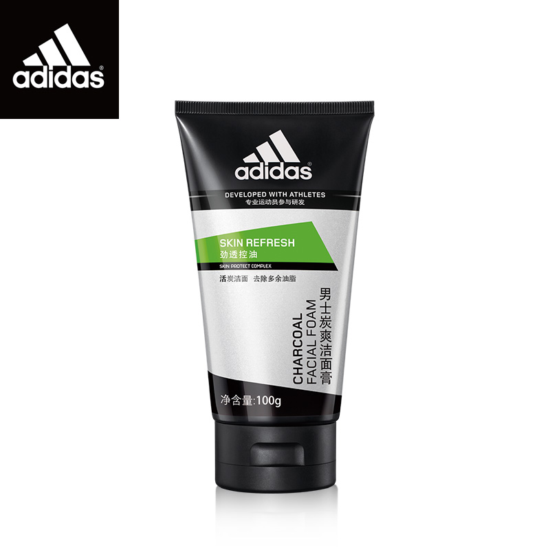 包邮 adidas阿迪达斯男士劲透控油炭爽洁面乳膏100g护肤洗面奶
