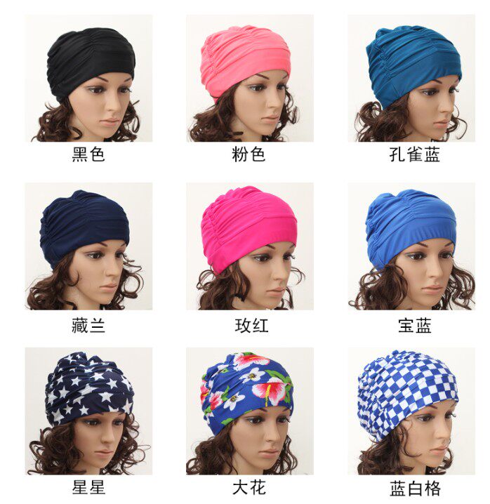 Male and female GM hot selling Korean fashion cloth 100 pleats bigger and bigger code long hair spa cloth swimming cap